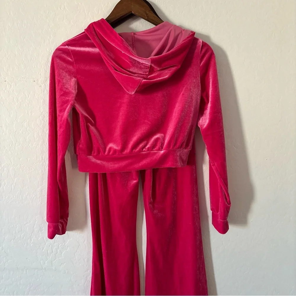 SHEIN Fuchsia Girls Velour‎ Zip-Up Hoodie Tracksuit Set Size 12